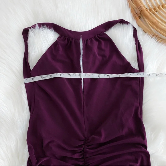 Camille Flawless Open Back Maxi Long Dress Purple Ruched Slit Low V-back Bodycon - Picture 10 of 12